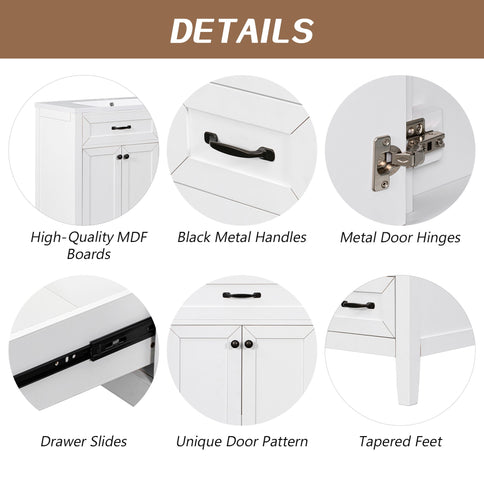 Modern Bathroom Vanity Base Only, 2 Doors And 3 Drawers