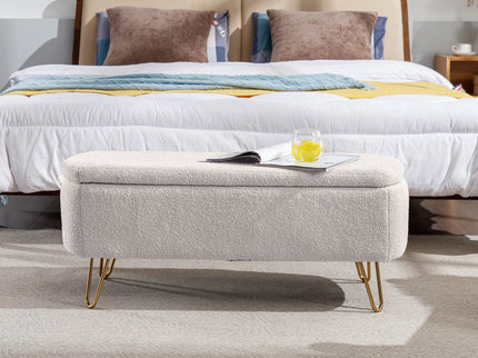Storage Ottoman Bench For End Of Bed Legs, Modern Camel Faux Fur Entryway Bench Upholstered Padded With Storage For Living Room Bedroom