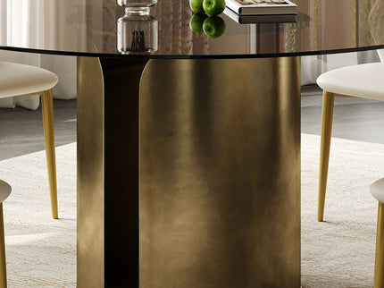 Modern Round Dining Table Set With Glass Top And Steel Legs