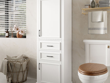 Freestanding Bathroom Vanity Tall With Damping Hinge Doors, Adjustable Shelves - White