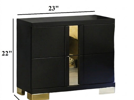 Contemporary Nightstand With 2 Drawer Storage - Black