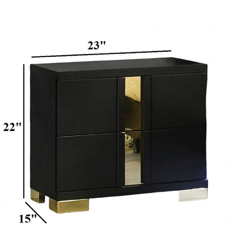 Contemporary Nightstand With 2 Drawer Storage - Black