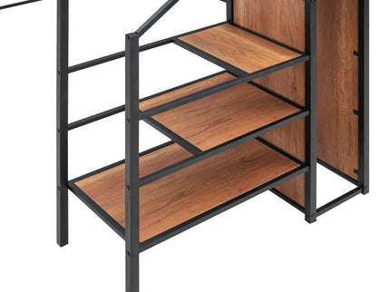 Loft Bed With Desk And Grid, Stylish Frame With Lateral Storage Ladder And Wardrobe