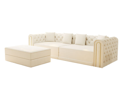3-In-1 Convertible Sleeper Sofa With Movable Ottoman For Living Room