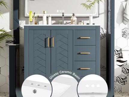 Bathroom Vanity With Sink Combo, Storage Cabinet, Freestanding Set With 3 Drawers & Soft Closing Doors