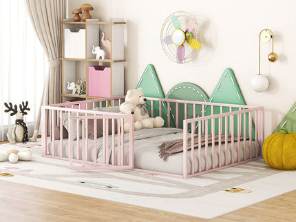 Metal Floor Bed Frame With Fence And Door