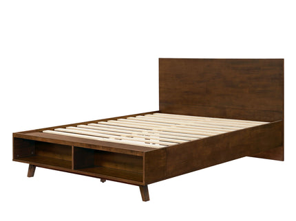 Queen Size Platform Bed Frame With Footboard Storage - Walnut