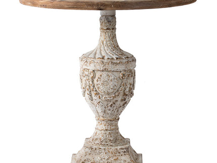 Antique Round Wood Table - Antique White / Gray
