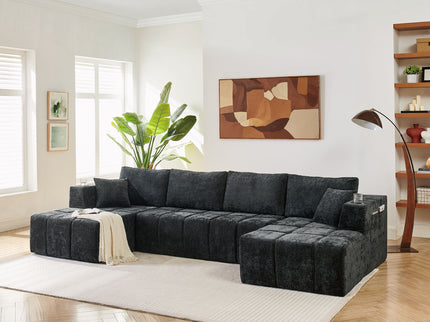U - Shaped Sectional Sofa, Cup Holders & Side Pockets For Living Room