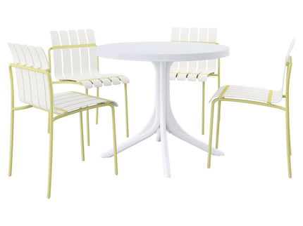 4 Piece Set Of Modern Color Block Designed Single Chairs With Round Table