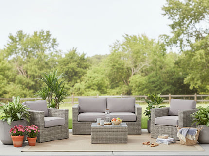 Wicker Seating Group Set With Table And Cushions