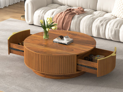 Farmhouse Round Coffee Table With Storage Drawer