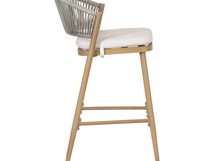 Outdoor Bar Height Metal Frame Counter Stools With Scallop Shaped Backrest & Water Resistant Cushions