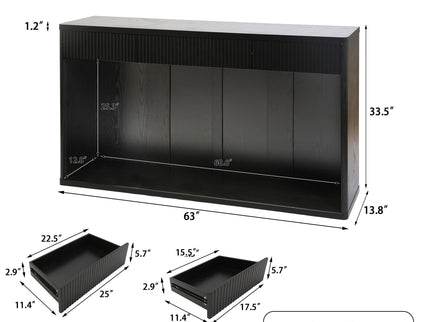 Fluted Console Table With 3 Drawers, Long Sofa Table Behind Couch For Living Room - Black