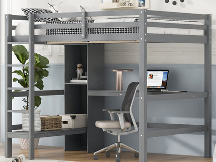 Loft Bed With Built In Desk And Multifunction Shelves