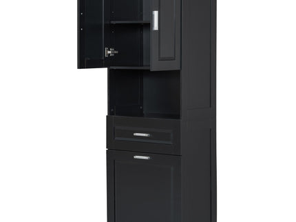 Tall Bathroom Cabinet With Tilt-Out Laundry Basket And Upper Storage