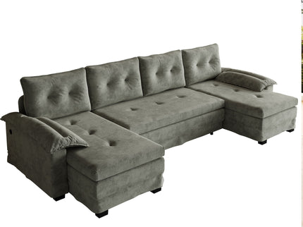 U-Shaped Sleeper Sofa With Pull Out Bed, Removable Armrests & USB Ports For Living Room