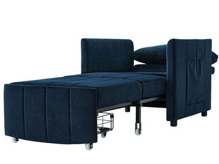 Upholstered Convertible Sleeper Sofa With 5 Position Backrest, Side Pockets, Storage