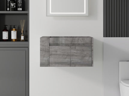 Floating Bathroom Vanity Cabinet, Soft Close Double Drawers, Open Side Storage, Wall Mounted, Cabinet Only