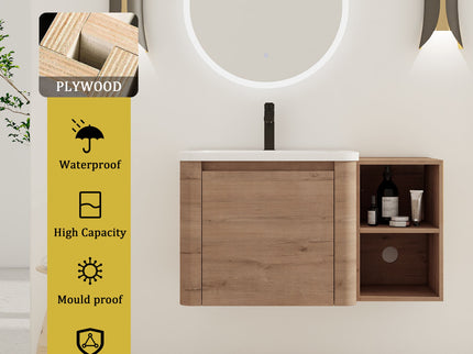 Wall Mounted Bathroom Vanity & Sink, Storage Shelves & Soft Close Door