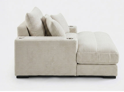 Upholstered Chaise Lounge With Cup Holders USB Port And Pillows
