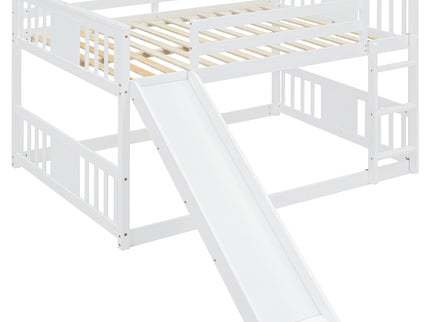 Full Over Full Bunk Bed With Ladder With Slide - White