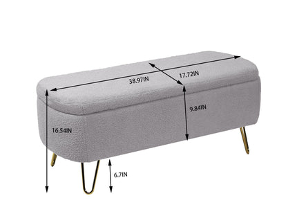 Storage Ottoman Bench For End Of Bed Legs, Modern Camel Faux Fur Entryway Bench Upholstered Padded With Storage For Living Room Bedroom