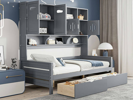 Daybed With All-In-One Cabinet And Shelf