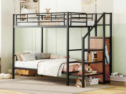 Bunk Bed With Lateral Storage Ladder And Wardrobe
