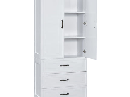 Tall Bathroom Storage Cabinet With 2 Doors And Drawers, Adjustable Shelf - White