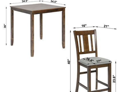 5 Pieces Dining Table Set, Counter Height Kitchen Table Set With Square Table And 4 Upholstered Chairs