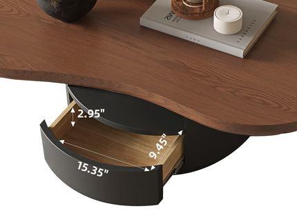 Cloud Coffee Table With 2 Drawers & Multi Layer Storage - Dark Walnut / Matt Black