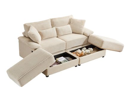 Double Chaise Lounge Set With Reversible Storage Ottomans, USB Port