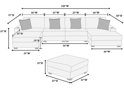 6 Piece Modular U Sectional Sofa Set With USB Cup Holder, Low Leg - Black