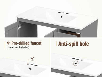 Shaker Free Standing Bathroom Vanity Cabinet With Sink, Soft Close Drawers, Soft Close Doors