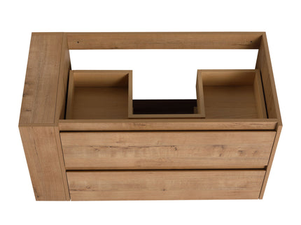 Modern Wall Mounted Bathroom Vanity With Ceramic Sink And Storage Rack, 2 Soft Close Drawers