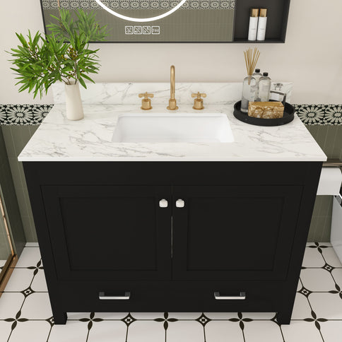Bathroom Vanity Set, Sink And Faucet Holes Included - Black