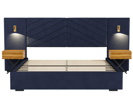 Upholstered Bed Frame With Vertical Channel Tufted Wingback Headboard