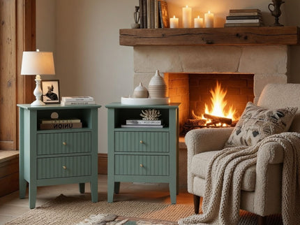 Fluted Nightstand With 2 Drawers