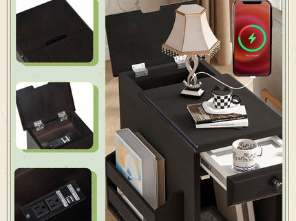Vintage Flip Top Side Table With USB Ports