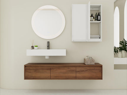 Wall Mounted Bathroom Vanity With Resin Sink And 2 Side Cabinet, 3 Soft Close Drawer - Brown Ebony