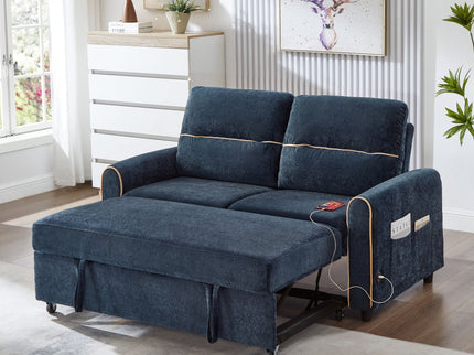 Pull Out Sofa Bed With Adjustable 3 Position Backrest, USB Charging Ports, Side Pockets