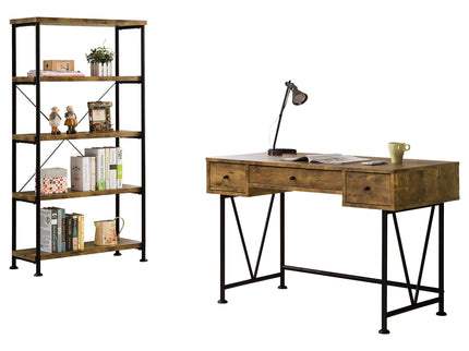 Avon - 2 Piece Computer Desk And Bookcase With 3 Drawers - Rustic Brown