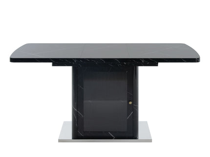 Modern Rectangle Dining Table With Stretchable Top, Storage Cabinet