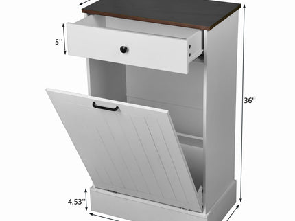 Tilt Out Trash Cabinet With Drawer, 10 Gallon Hamper - White