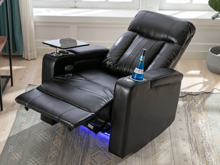 Premium Power Recliner & Storage Arms, Cupholders, Swivel Tray Table And Cell Phone Stand - Black