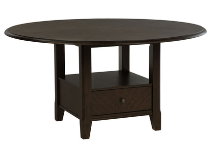 Fulton - Round Dining Table With Drawer - Dark Brown