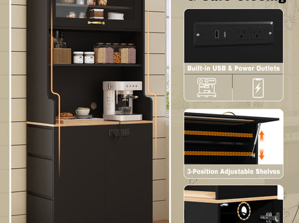 Pantry Cabinet With Hydraulic Flip Top And USB Charging Port
