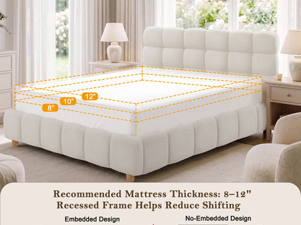 Pula - Queen Platform Bed With Upholstered Headboard, Slat Support, No Box Spring Needed - Ivory