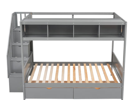 Bunk Bed With Shelfs, Storage Staircase And 2 Drawers